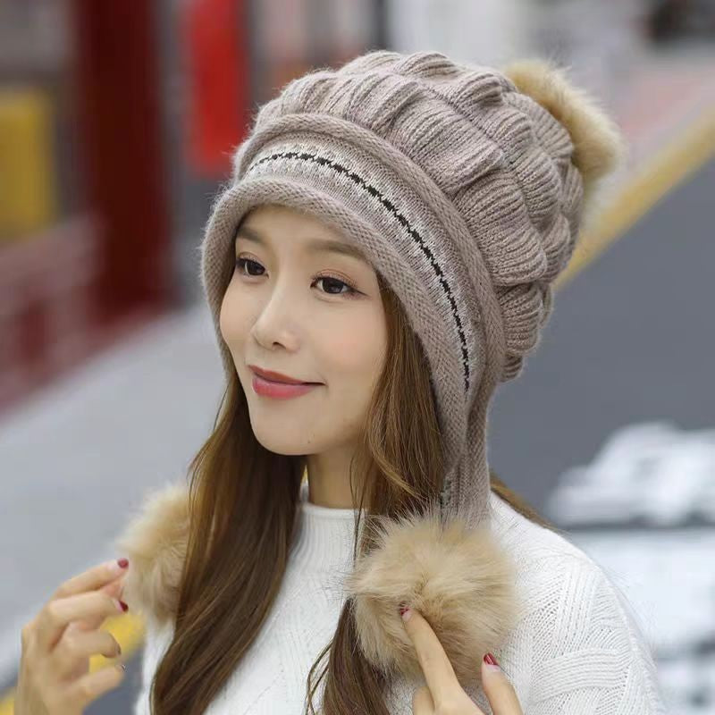 Cozy Knit Fleece Hat - Beanie With Ear Flaps & Pompom - Warm Winter Hat For Women - Perfect For Skiing & Outdoor Activities